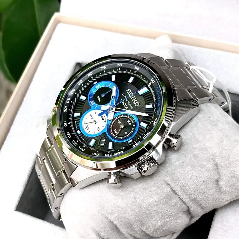 Seiko Quartz Chronograph Black Dial Men's Watch- SSB243P1